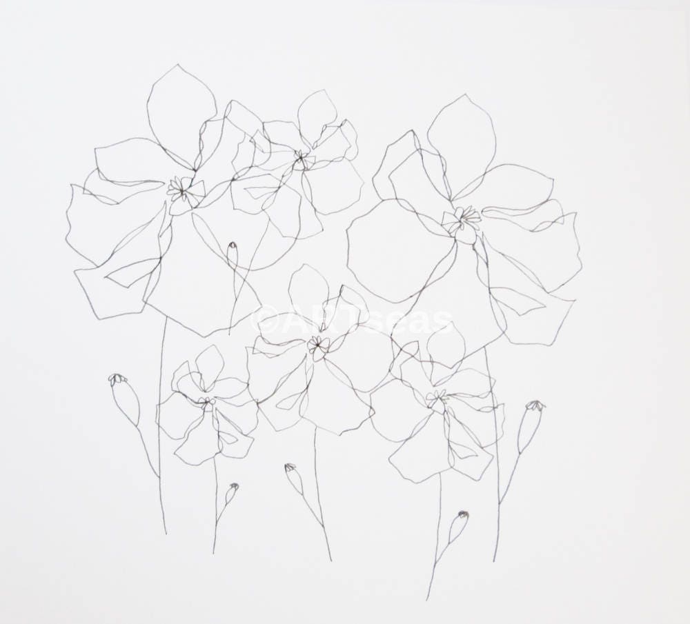 ORIGINAL Botanical Drawing Minimalist Flower Drawing