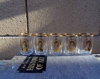 Vintage 5 COORS Gold Rim Beer Barrel Tasting Glasses, Collectible COORS Glasses, Beer Barrel Tasting Glasses, Golden Colorado,