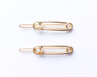 Set of 2 Gold Safety Pin Bobby Pins - Gold plated hair accessories - Hair accessories - Boho style - Bobby Pins - Safety Pins - Barrettes