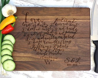 Heart Cutting Board, Wedding Gift, Personalized Cutting Board, Corinthians, Gift Idea For Couple, Wedding Shower Gifts