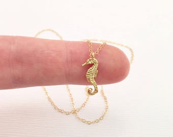 Gold Seahorse Necklace, Tiny Seahorse Necklace, Nautical Jewelry, Beach Lover Necklace, Seahorse Jewelry, Gift for Her,