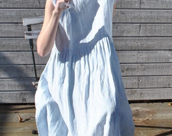 Handmade linen shift dress, linen tunic with 2 deep sidepockets in two different, striped fabrics