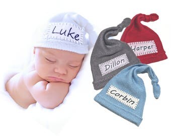 Newborn hat baby knotted hat newborn knit baby hat for newborn white baby hat baby hospital hat knotted baby hat with name baby name hat NB
