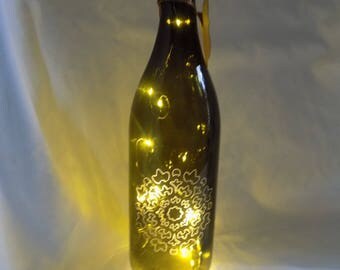 Etched Mandala Wine Bottle with Lights