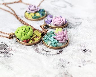 succulent necklace plant jewelry original necklace succulent jewelry green necklace gift wife floral jewelry charm necklace gift mom Рю200