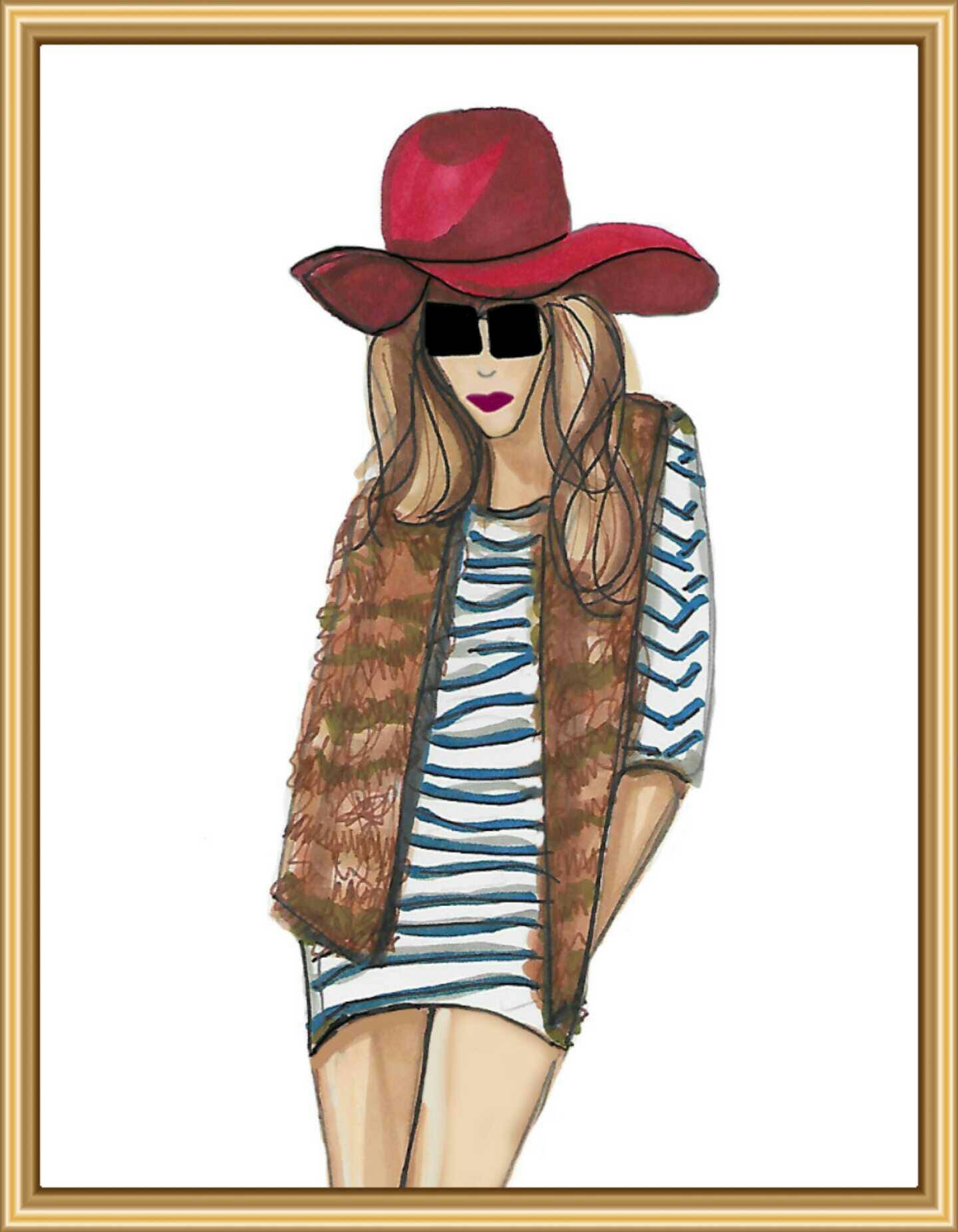 Girl in a Red Hat Fashion Illustration Coachella girl art