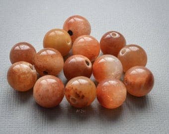 Beads handcrafted type A jadeite jade, natural, not dyed, untreated, 14 mm, honey-colored, Tan, Brown, 4 pcs