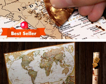 1st Anniversary Gift First Anniversary Gift for Him Paper Anniversary 1st Anniversary gift idea - Pushpin Travel Scratch off Map, World Map