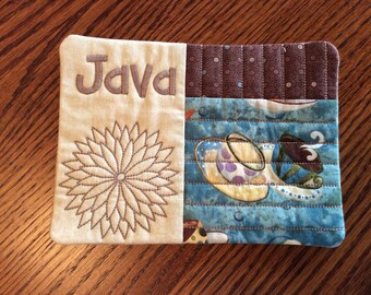 FREE US SHIPPING, Quilted Java Mug Rug, Coffee Coaster, Snack Placemat, Java Mug Rug, size: 7.5" x 5.5"