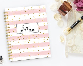 Spiral notebook, bullet journal, Writing journal, personalized, cute journal, diary, sketchbook, lined, Pink, Glitter, Striped - My Notebook