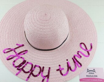 Sun hat, Hat with an inscription, Beach hat, wide hat, broad-brim, summer hat, vacation hat, straw boater hat, beach hat, hat for beach