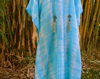 Tree of life Silk Kaftan with Ocean Colors, Cover up, Summer Dress, Silkz design