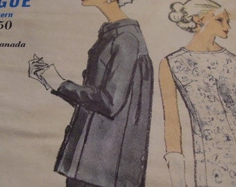 Vintage 1960's Vogue 6598 Dress and Jacket Sewing Pattern, Size 14, Bust 34