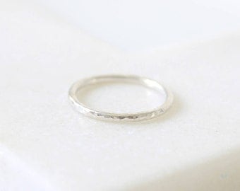 Hammered Ring • Unplated 9K White Gold