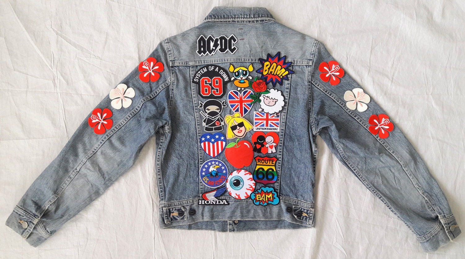 Patched Denim Hand Reworked Vintage Jean Jacket with Patches 