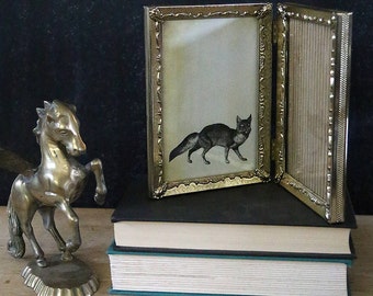 Vintage Brass Frame, 4x6, Bi-Fold, Hinged Frame, Gold Tone, Double Frame