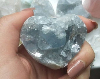 Mini Celestite Heart Geode, Soft Blue Celestite Heart, Grey Blue Celesite, Celestite Crystal Cluster, Celestine Heart, Celestite Geode #1
