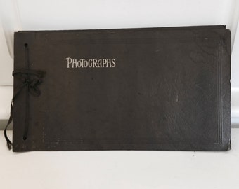 Antique Black Photo Album W/40+ Black-And-White Original Snapshots