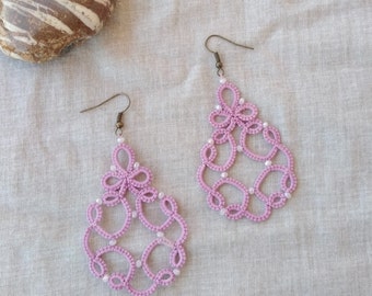 Lace earrings , tatted earrings , beaded earrings , frivolite earrings , lace jewelry , lace earrings