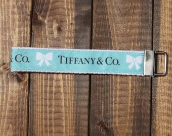 Tiffany And Co. Designer With White Webbing Keychain Keyfob 3" or 6"