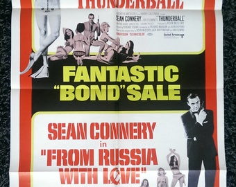 1968 James Bond 007 Sean Connery Cinema Theater Movie Print Poster