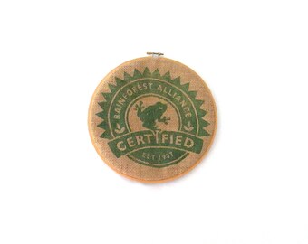 Rainforest Alliance Home Decor Embroidery Hoop Wall Art Burlap Feed Sack Wall Decor Eco Chic Frog Themed Textured Wall Hanging Shabby Chic