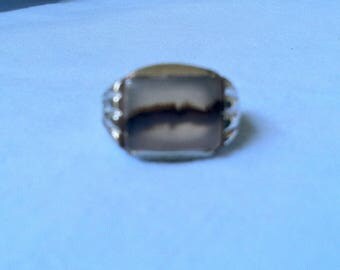 Vintage 1950 Uncas Sterling Deco Montana Moss Agate Mens Ring