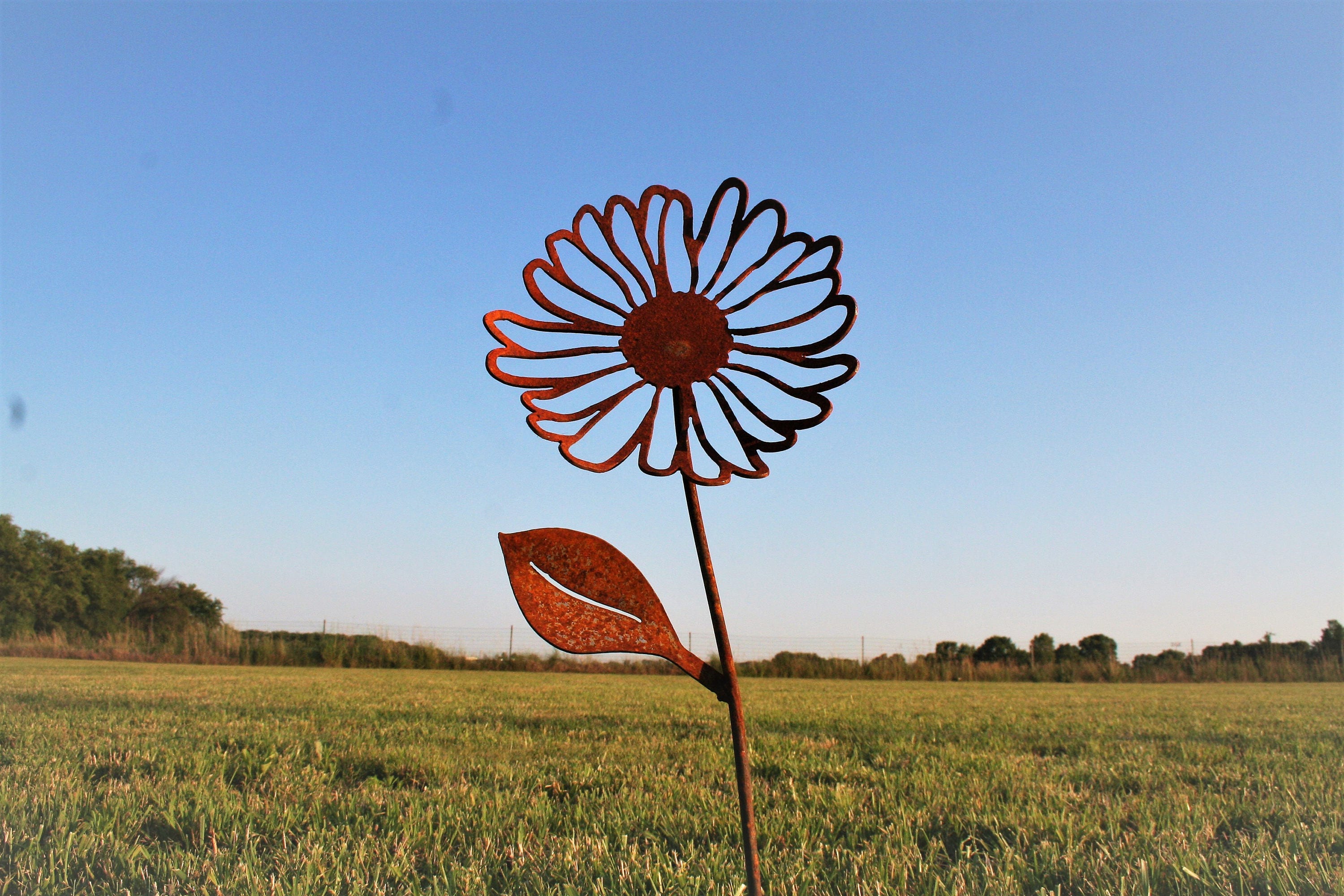 Rusty Metal Daisy Flower Stake Rustic Set Of Flowers Outdoor Gift For Her Garden Idea Rusty Metal Daisy Flower Stake Rustic Set Of Flowers Outdoor Gift For Her Garden Idea