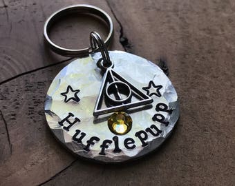 Deathly Hallows Hufflepupp Pet ID Tag, Dog Tag, Hand Stamped Pet Tag