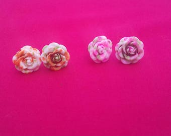 Patterned Rose Stud Earrings, Orange And Pink Fashion Stud, Unique Rose Resin, Jewellery Accessories For Her, Flower Earring Gift Set,