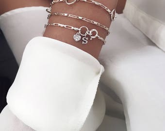 Initial Silver Bracelet / Delicate Silver Bracelet / Silver Name Bracelet / Chain Bracelet / Dainty Bracelet / Letters Bracelet / Bridesmaid