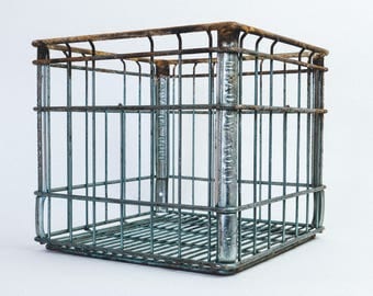Vintage Meadow Gold Metal Milk Crate