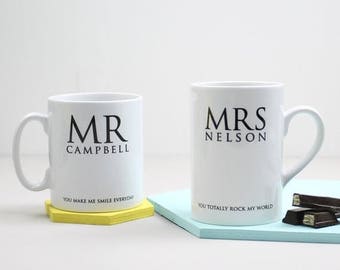 ON SALE Mug For Mr And Mrs; Personalised, gift for him, gift for her, wedding gift, valentines gift