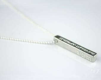 Father's day gift for him, Personalized 3D Bar necklace for men, 4 Sided Vertical Bar Necklace, Name Bar Necklace, Engraved Necklace