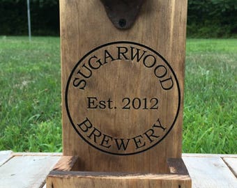 Personalized Beer Bottle Opener, Groomsmen Gift, Rustic Engraved Beer Bottle Opener, Cap Catcher, Wedding, Gift Ideas, Man Cave