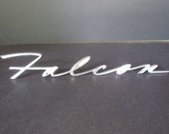 1960s Ford Falcon Script Emblem, Nameplate/ Vintage chrome rear quarter panel logo, 4 pin, C3DB.16098.A