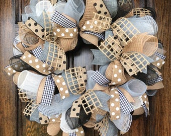 Farmhouse wreath - farmhouse decor - burlap wreath - neutral burlap wreath - everyday wreath - everyday burlap wreath - gray burlap wreath -