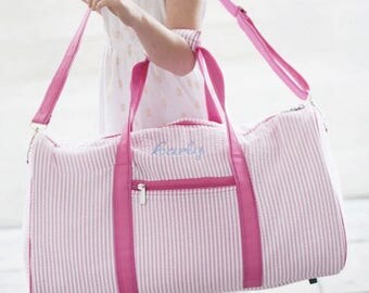 Pink Seersucker Duffle Bag ~ Monogrammed Kids Duffle bag ~ Monogrammed Seersucker overnight bag