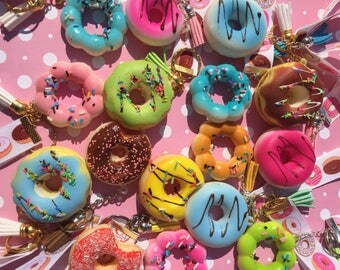 Donut kawaii squishy keychain lanyard fob cute little girl