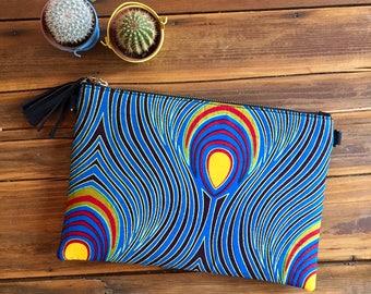 Handbag Clutch bag wax print african print ankara print ethnic graphic turquoise, red, yellow, : wrist strap or shoulder strap