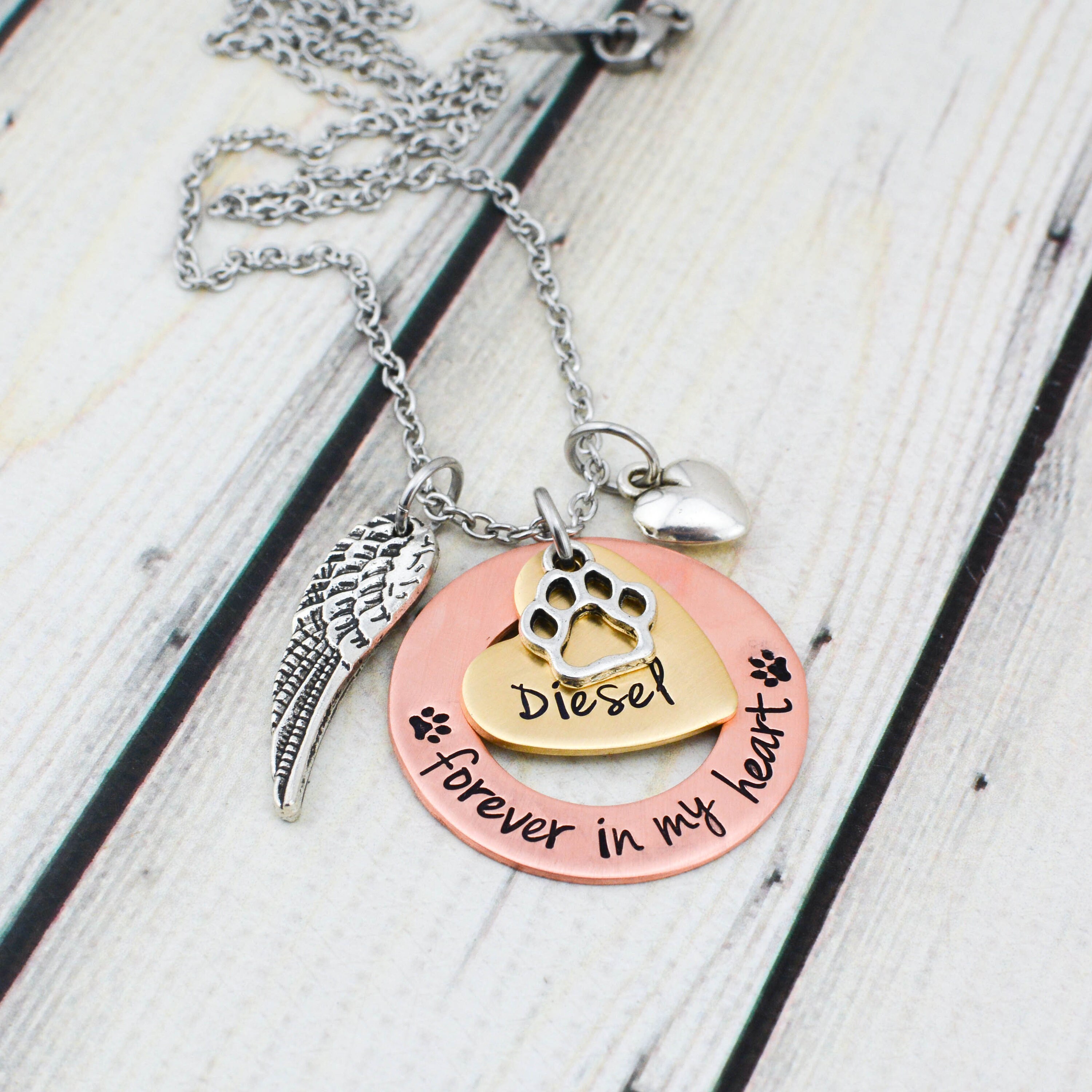 Hand Stamped Pet Memorial Necklace Personalized Pet Memorial