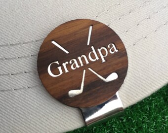 Fathers Day "Grandpa" Teak Wood golf ball marker hat clip dad gift