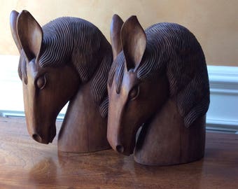 Vintage Wood Horse Head Sculptures