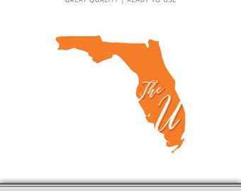 Miami Florida - State Outline - The U Graphic - Florida Hurricanes SVG - Florida Silhouette - Miami SVG - Digital Download - Ready to Use!