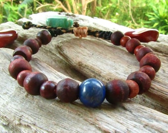 Lapis & Wooded Beaded Mala Bracelet / Shambella Bracelet / Mens Beaded Bracelet / Wooded Bracelet / Mens Mala Bracelet / Mens Jewelry