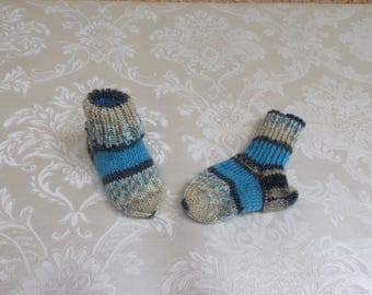 Baby socks, handknit, turquoise, 9 cm