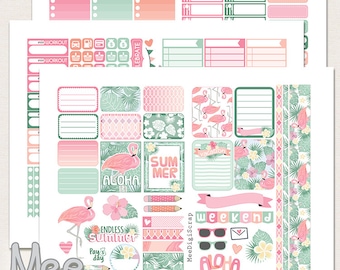 Summer planner stickers printable weekly kit for Erin Condren life planner vertical Planner printable sticker set Tropical summer Flamingo