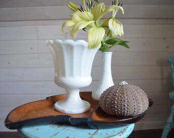 Vintage Pair of Milkglass Vases, Milk Glass decor, Wedding Decor, Farmhouse Style