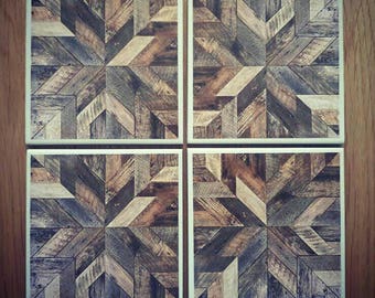 Rustic wood -effecf ceramic coaster