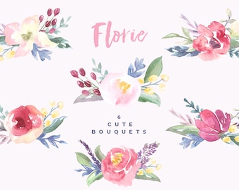 Hand Painted Watercolor flower clipart, watercolor floral bouquets, arrangements, DIY wedding invitations